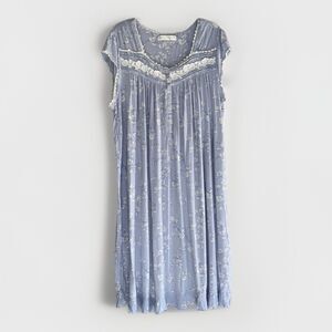 Eileen West Nightgown Floral Babydoll Lace Cotton Knit Cottage Sleep Dress Med